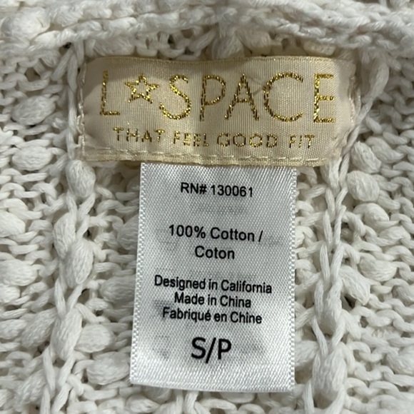 L*Space cream Olympia v neck hooded open knit cotton sweater size Small - Picture 6 of 7